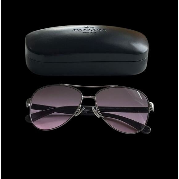 COACH WOMEN'S PILOT SUNGLASSES GUNMETAL VIOLET PURPLE GRADIENT HORSE & CARRIAGE - Picture 6 of 6